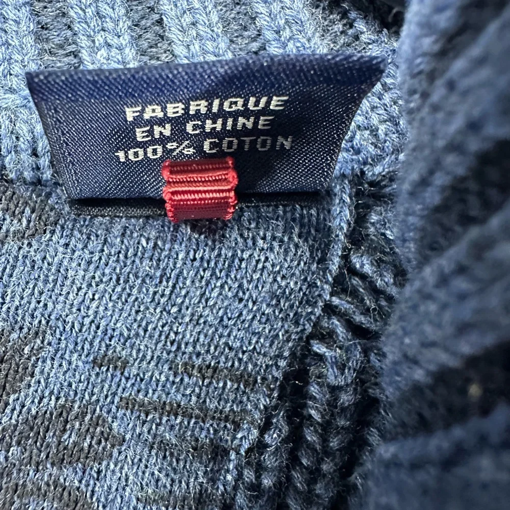 Tommy Bahama Men's Large Blue Cotton Quarter Zip Sweater Diamond Cable‎ Knit